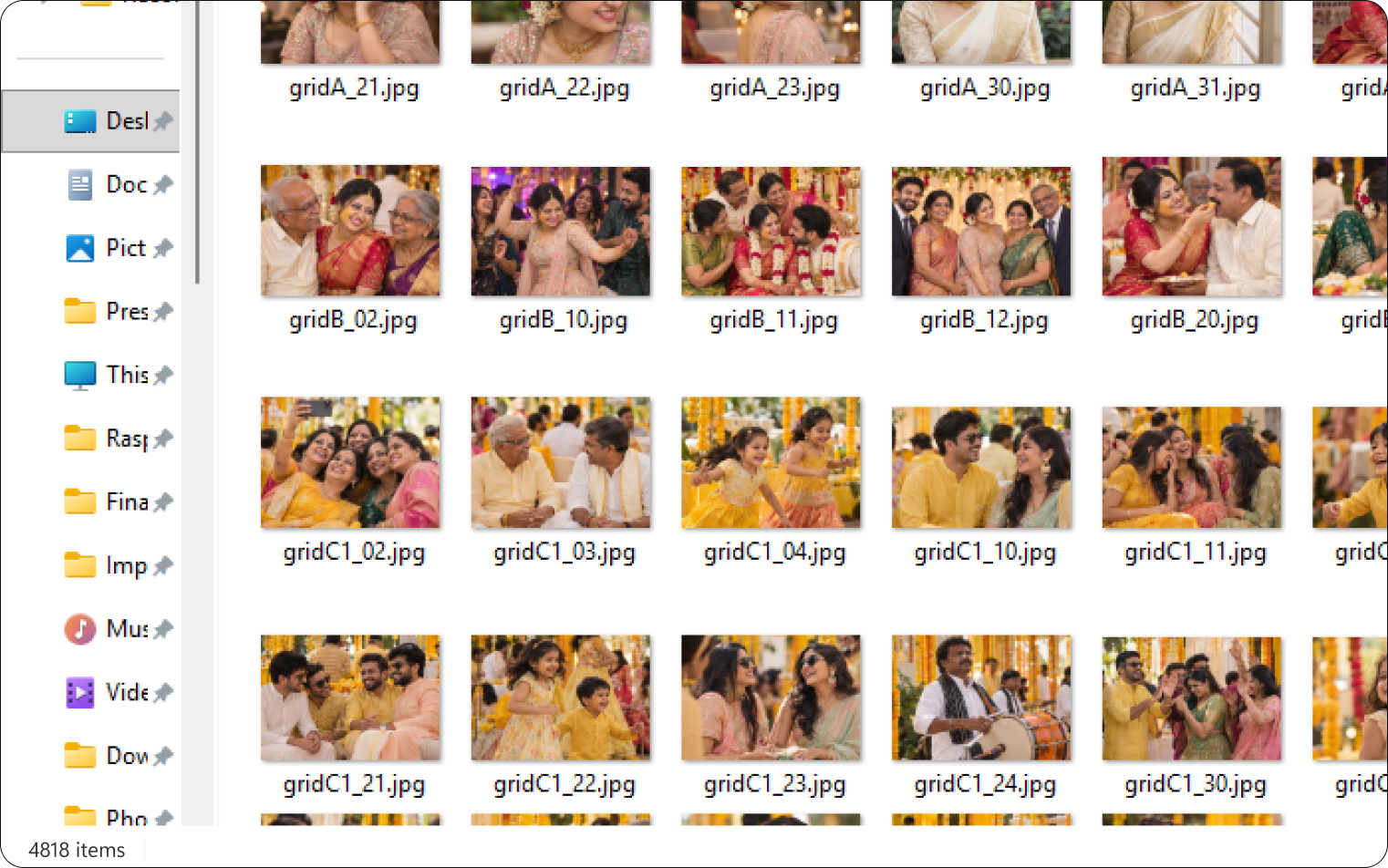 A folder of thousands of wedding photos in Windows Explorer